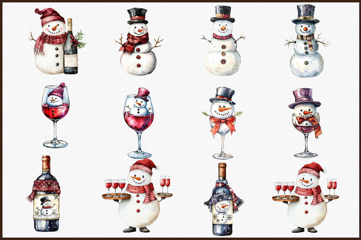 Snowman Christmas Wine Sublimation P, an Illustration by Sublimation Artist (Photo 3 of 6)