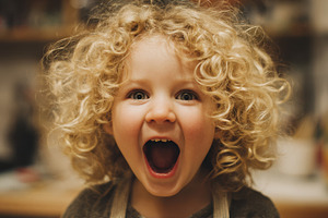 Curly-haired child excited, a Photo by Beautiful things