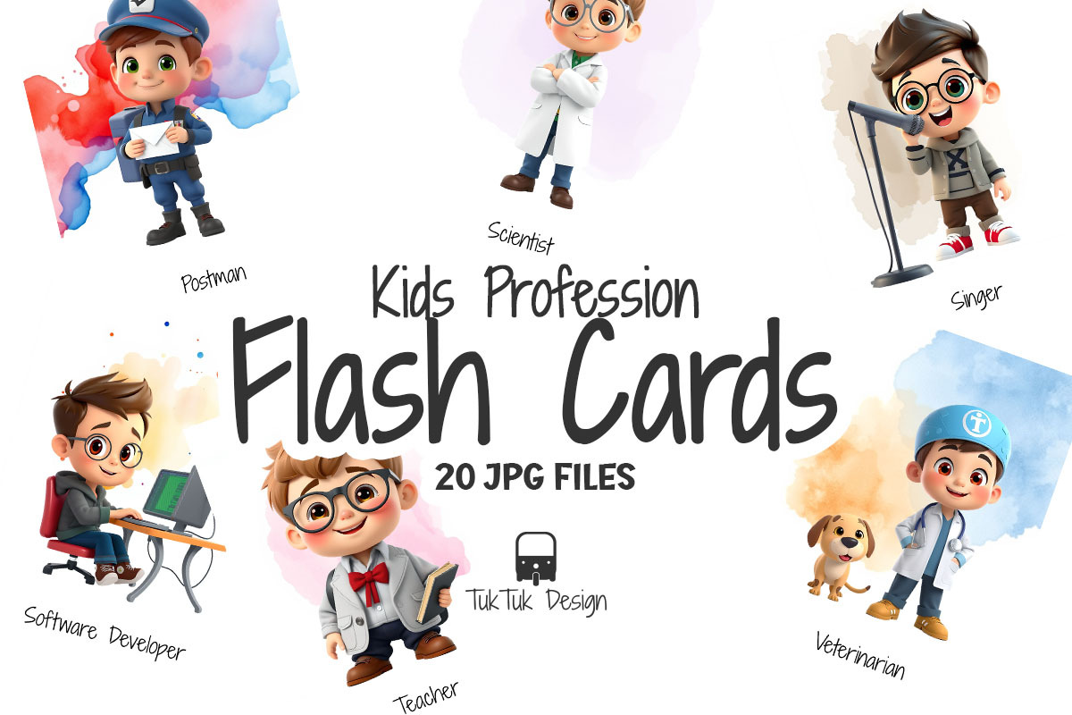 Kids profession flashcards, an Education Illustration by TukTuk Design (Photo 3 of 5)