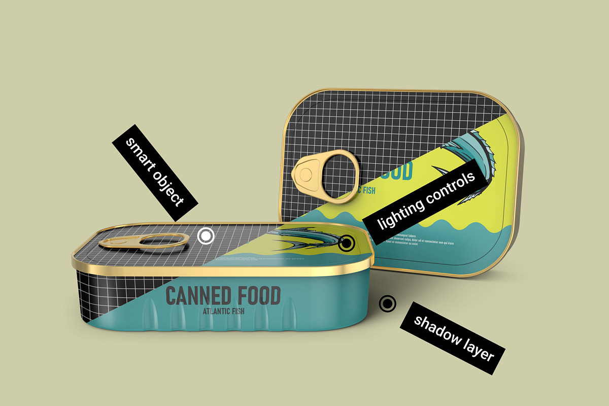 Canned Fish Tin Packaging Mockup, a Cups & Container Mockup by Digitalphaser (Photo 2 of 3)