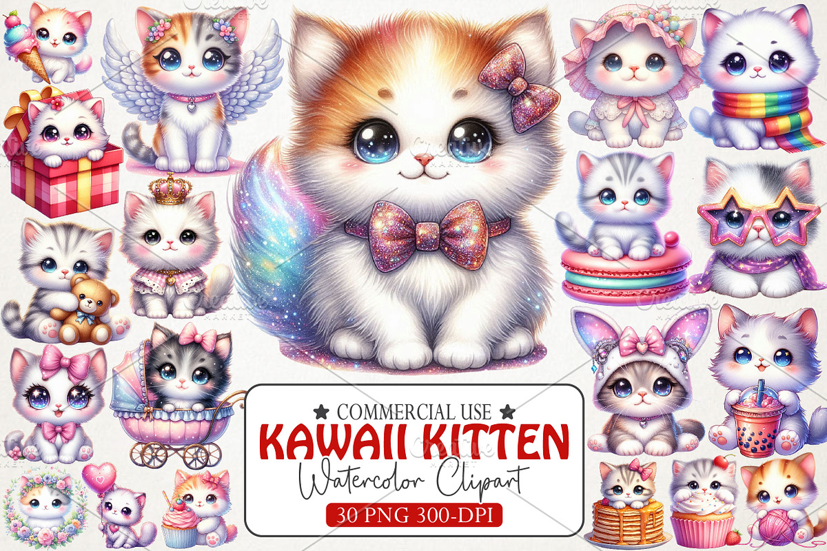Kawaii Kitten Sublimation Clipart, an Illustration by RobertsArt (Photo 1 of 7)