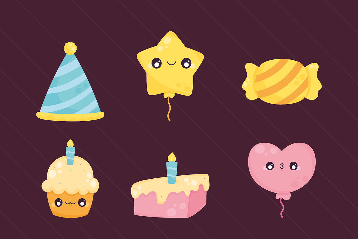 Cute Birthday Party Icons Set preview 2