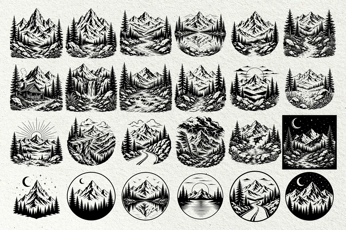 Mountain Scenes SVG Graphics, a Decorative Illustration by DENIDigitalArtSudio (Photo 3 of 8)