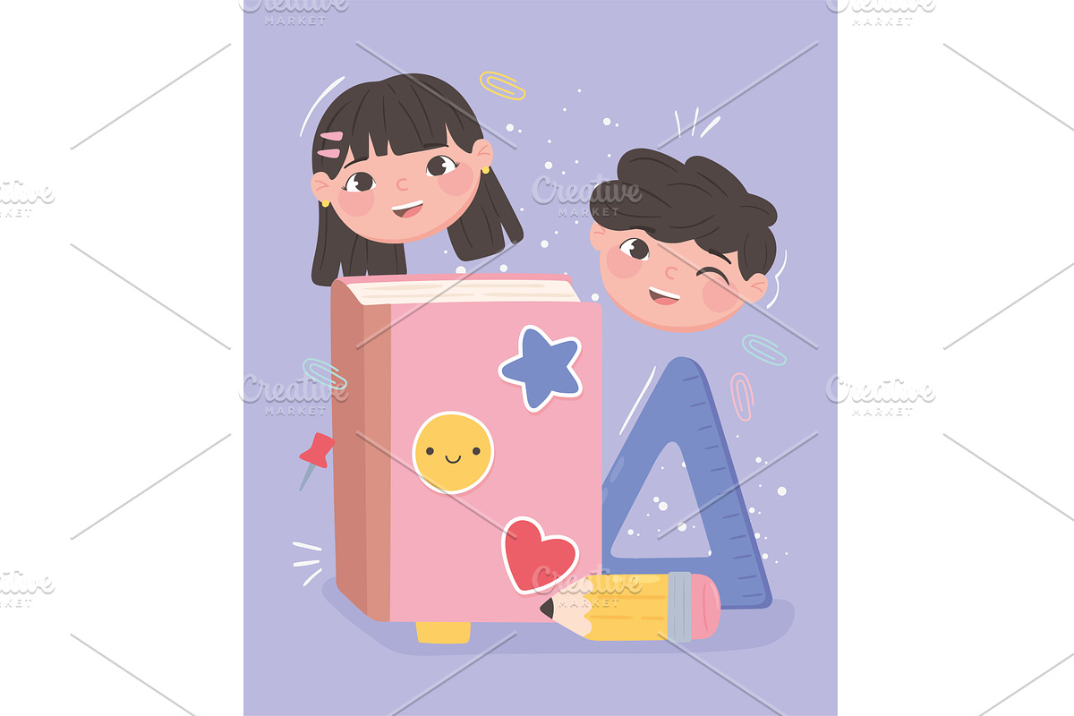 school students and book, an Education Illustration by studiogstock