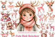 Watercolor Cute Pink Reindeer PNG, an Illustration by Craft Nest (Thumbnail 1 of 6)