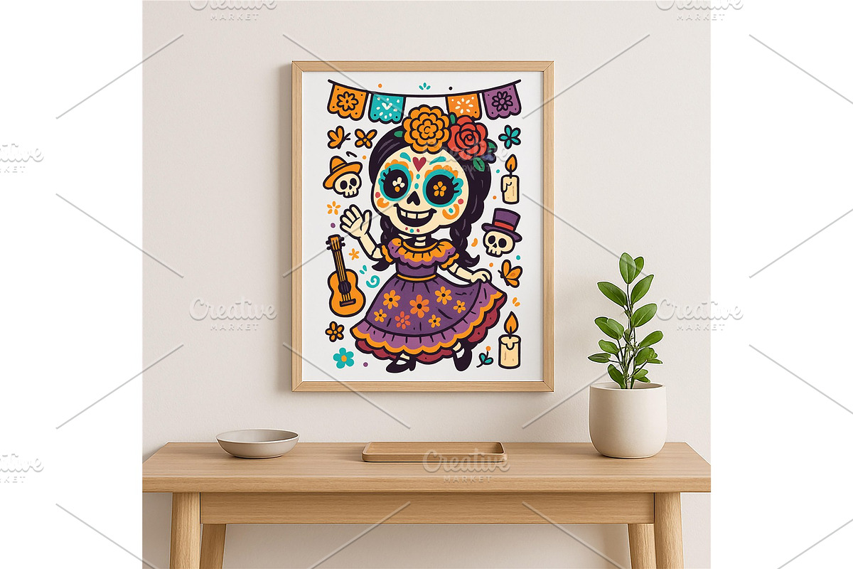Day of the Dead Girl Wall Art Cute, a Background Graphic by LaseredNinja (Photo 4 of 7)