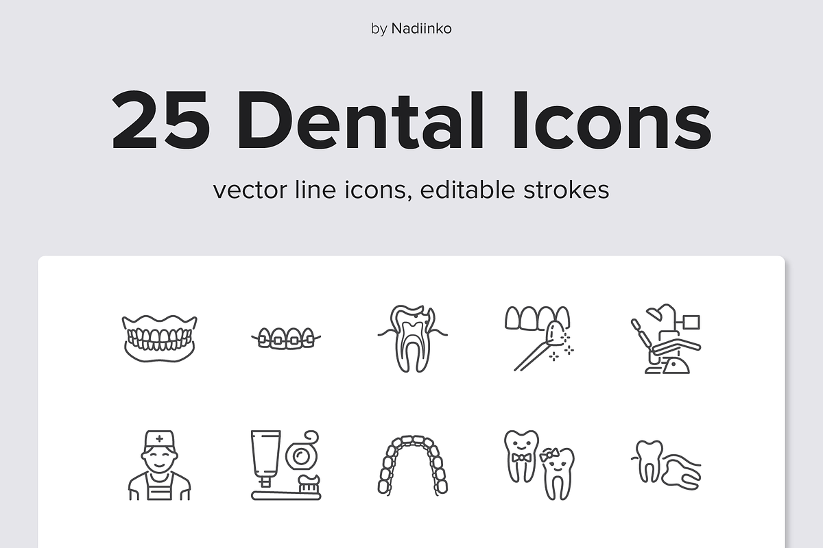 Dental Line Icons, an Outline Icon by Nadiinko (Photo 1 of 2)