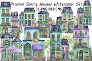 Parisian Spring Houses Watercolor Se, an Illustration by Daily.Designs (Thumbnail 1 of 8)