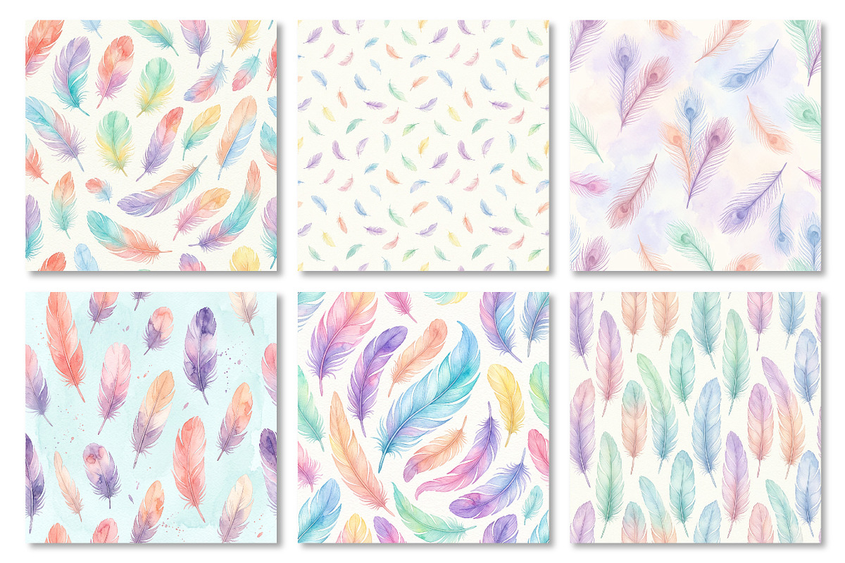 Feather Watercolor Digital Paper, a Pattern Graphic by Dream Creation (Photo 2 of 5)