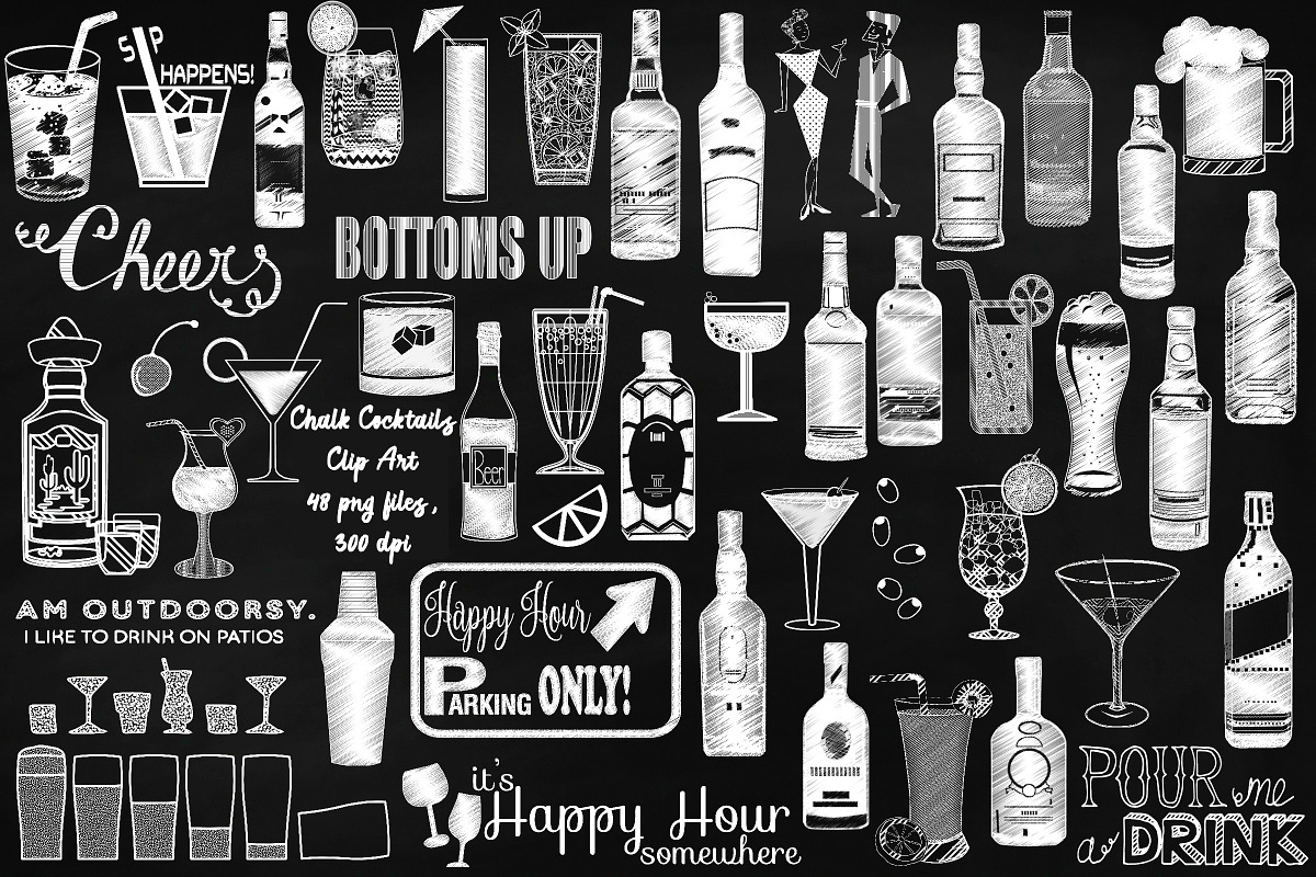 Chalk Sketchy Cocktails Clip Art, a Food Illustration by FrankiesDaughtersDesign (Photo 1 of 4)