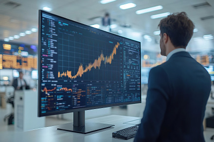 Male trader broker analyzing cryptocurrency prices on graphs and, a Technology Photo by AlyaAnd