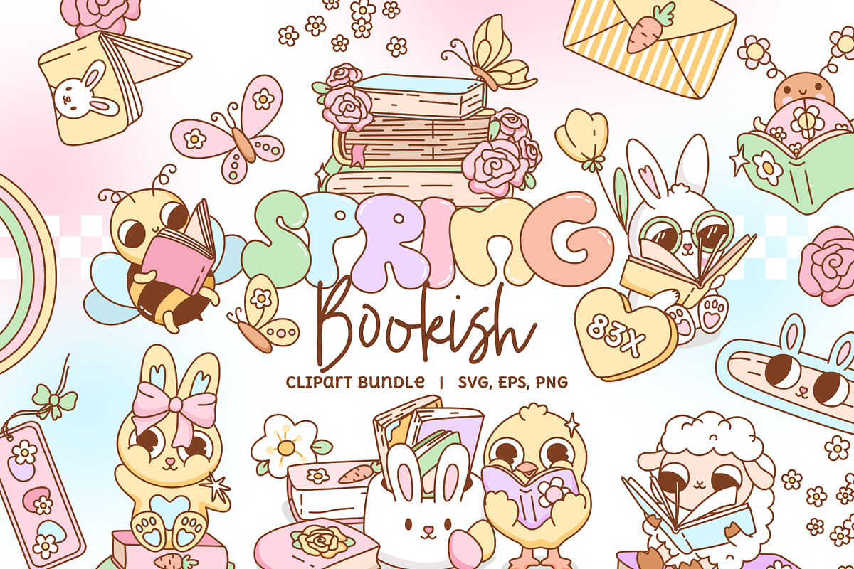 Spring Bookish Clipart Bundle, a Seasonal Illustration by Huxmay (Photo 1 of 7)