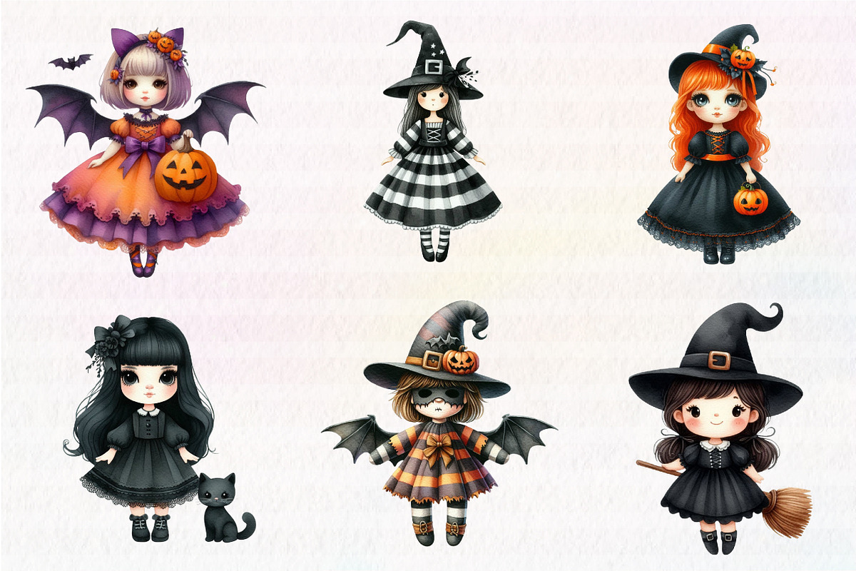 Whimsical Halloween Dolls Clipart, an Illustration by CreationArt (Photo 3 of 5)