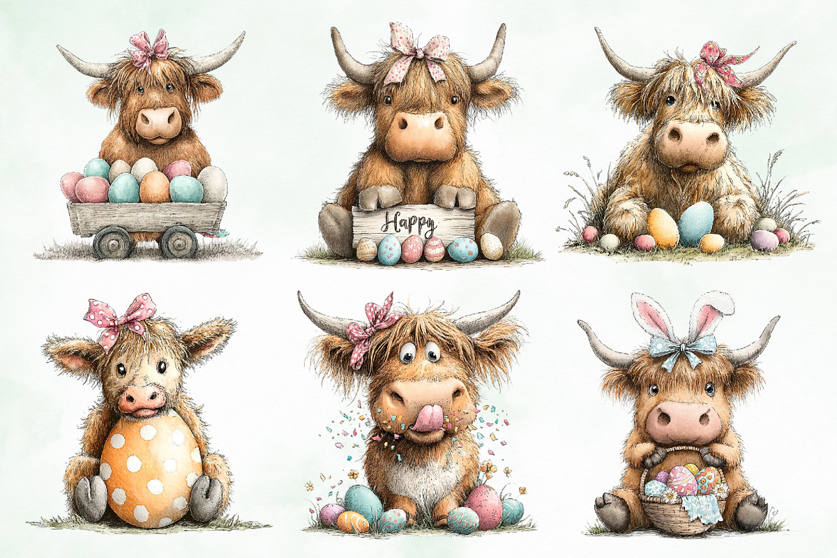 Whimsical Easter Highland Cow Clipar, an Illustration by Creative Art (Photo 8 of 8)
