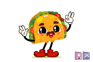 Hand Drawn Taco Cartoon Character, a Food Illustration by MISS CHATZ