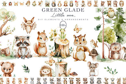 watercolor green woodland clipart
