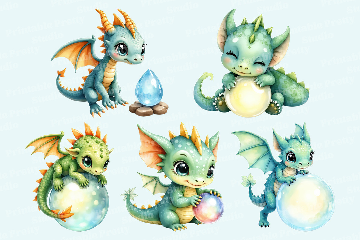 Cute Baby Dragon Clipart PNG, an Animal Illustration by Printable Pretty Studio (Photo 2 of 3)