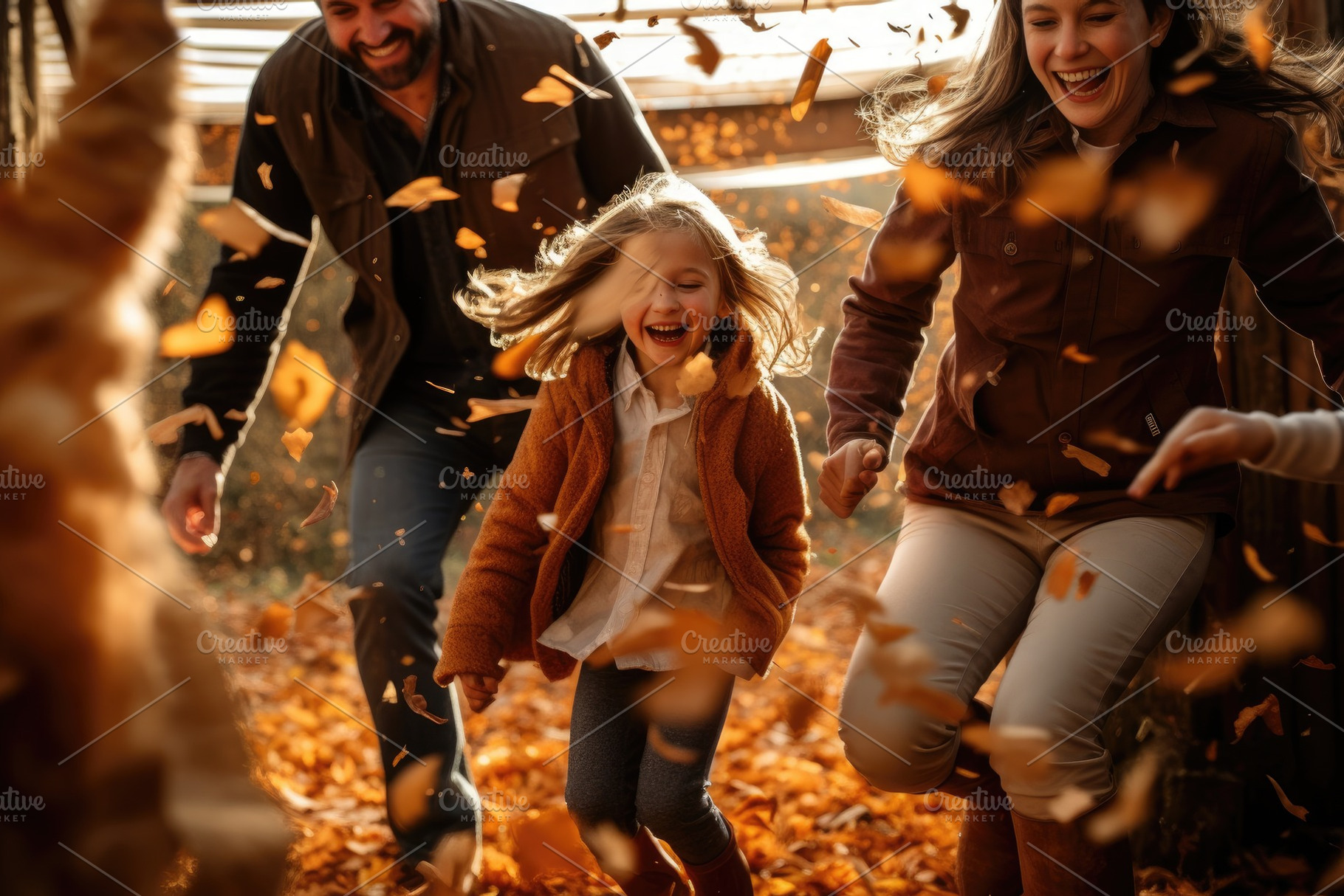 Happy family having fun in autumn pa, a Photo by Iftikhar Alam
