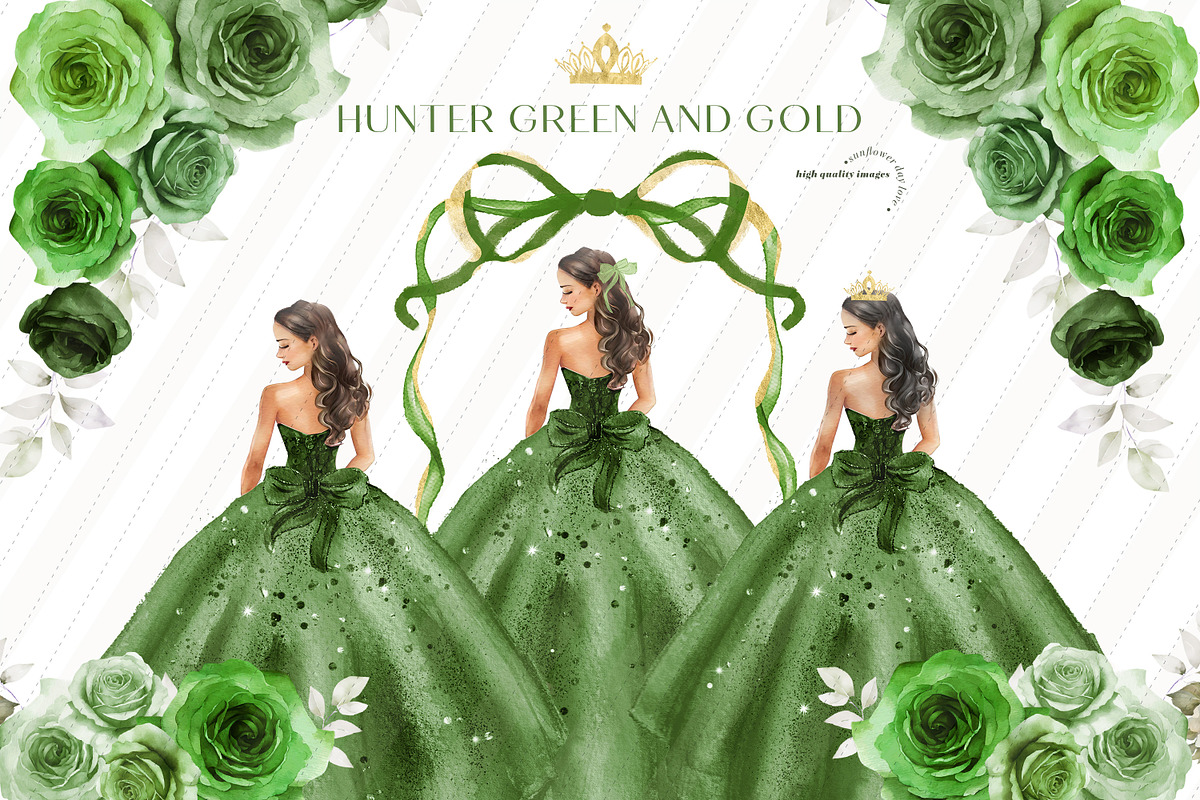 Hunter Green Gold Princess Clipart, an Illustration by Sunflower Day Love (Photo 1 of 4)