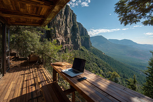 Scenic mountain view from a wooden, a Photo by Pavel_design