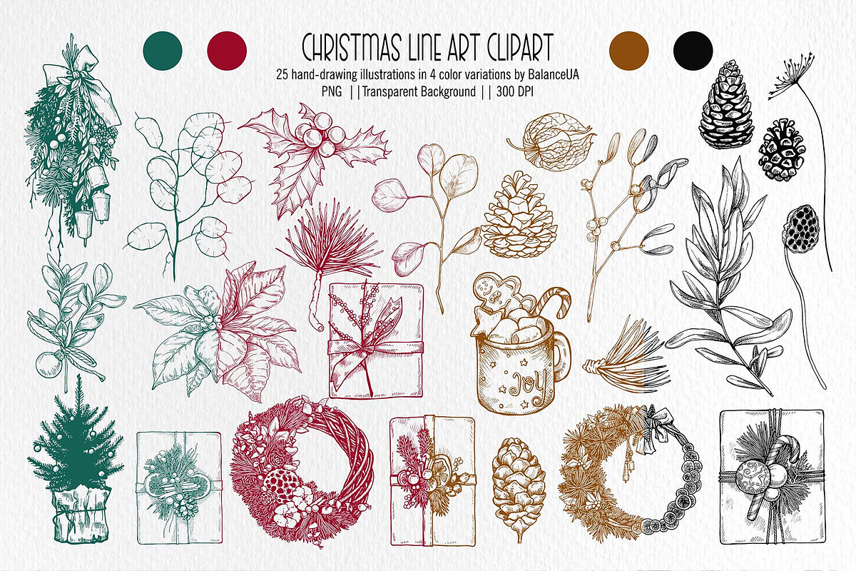 Christmas Line Art Clipart, a Decorative Illustration by BalanceUA (Photo 2 of 9)