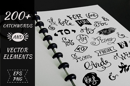 200+ hand drawn catchwords, elements