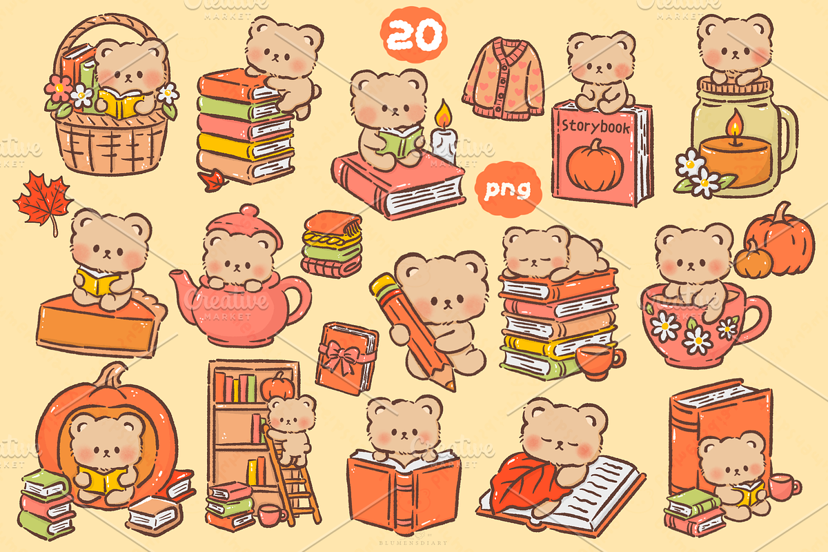 Milo Cute Bear Clipart PNG Bundle, an Animal Illustration by Blumensdiary (Photo 4 of 11)