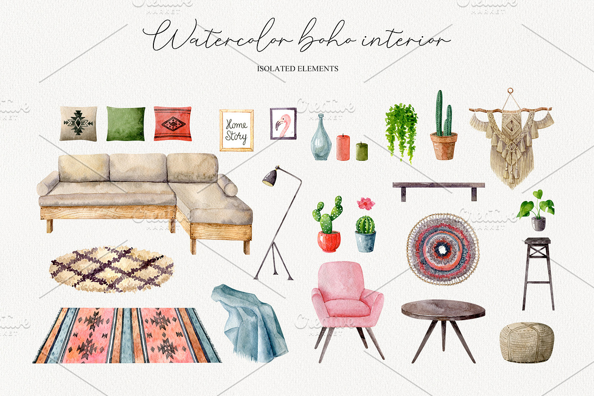 Watercolor boho interior, an Illustration by Natalia Fedorova (Photo 5 of 8)