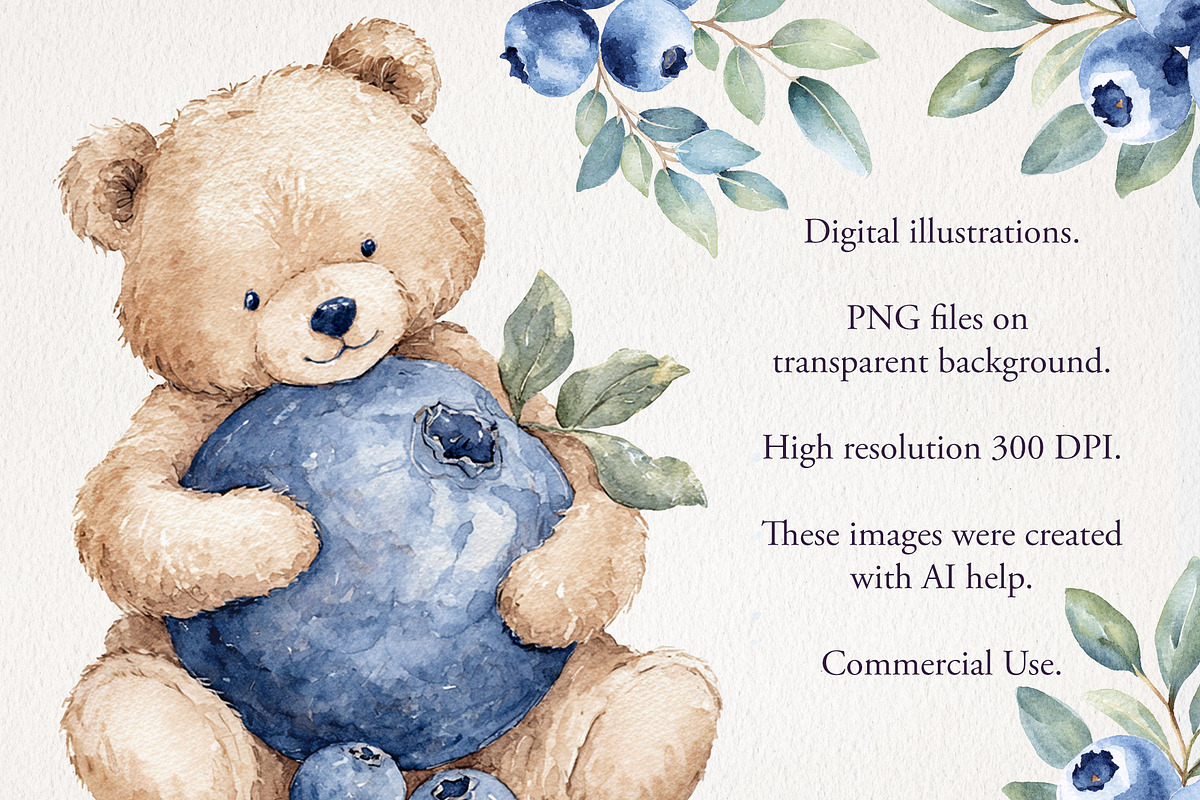 Blueberry Baby Nursery 59PNG 3JPG, an Object Illustration by EleSArtDesign (Photo 4 of 5)