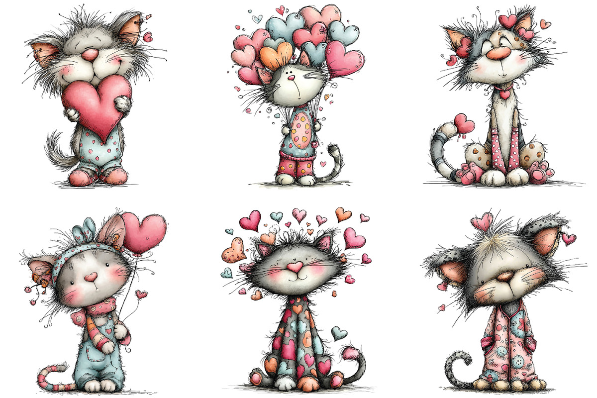Whimsical Valentine Cat Clipart, an Illustration by CraftArtStudio (Photo 3 of 6)