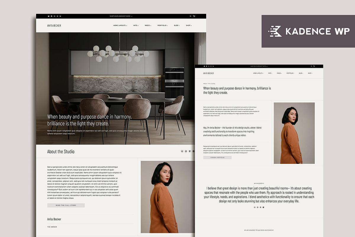 Anita B. Kadence & Wordpress Theme, a WordPress Template by Her creative details (Photo 1 of 4)