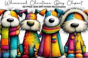 Whimsical Christmas Dog Clipart, an Illustration by Black Bird Studio