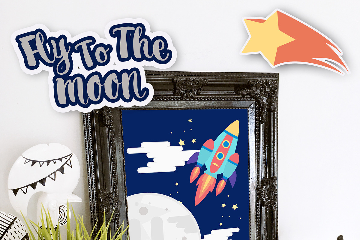 Fly To The Moon Art Print, a Decorative Illustration by Cozy Cat Design (Photo 1 of 3)