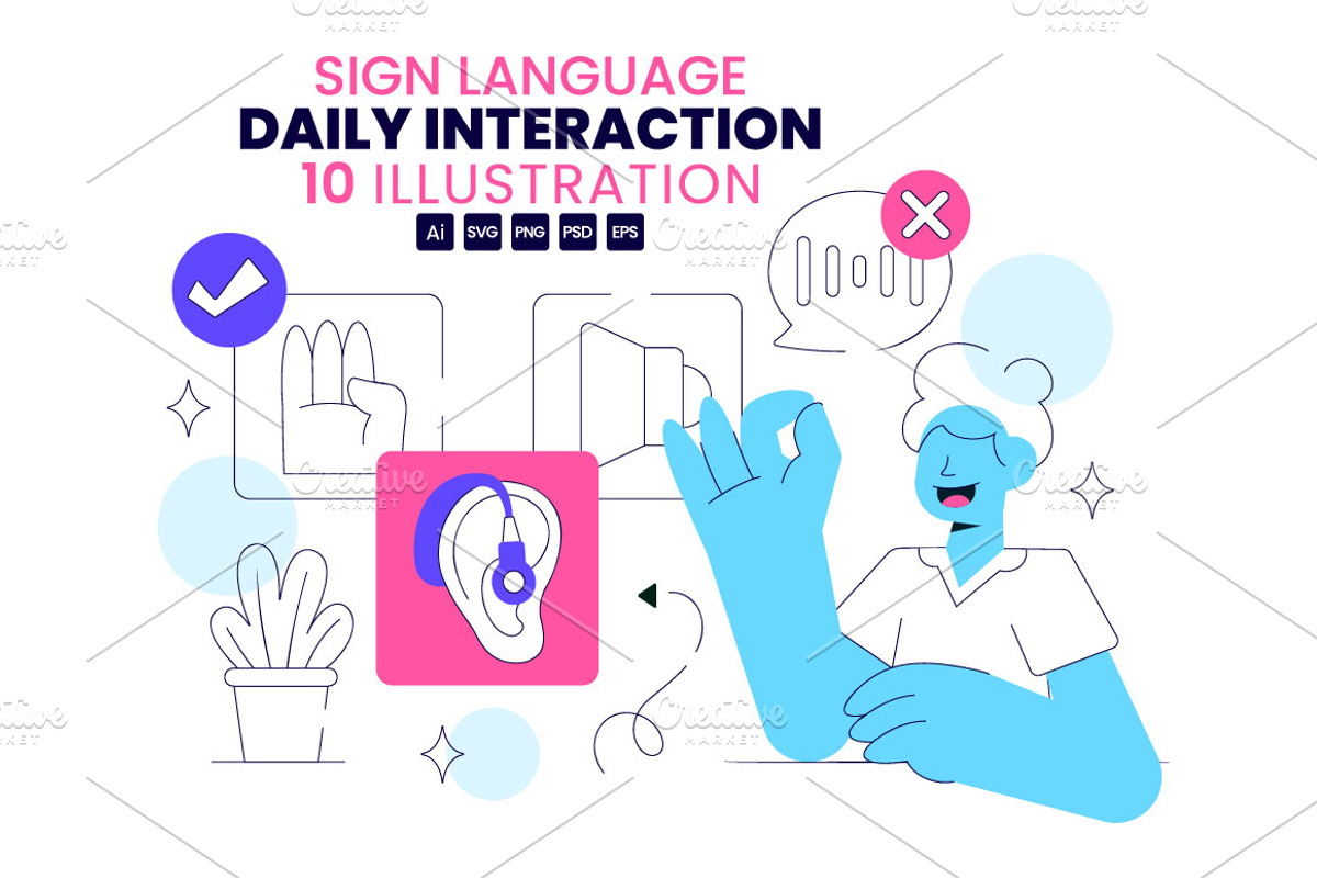 10 Sign Language Daily Interaction, a Healthcare Illustration by denayunebgt (Photo 1 of 4)