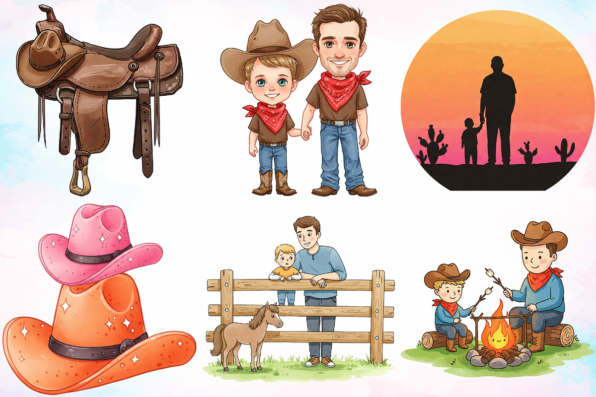 Western Father's Day Clipart Bundle, a Seasonal Illustration by Canvas Craft (Photo 3 of 4)