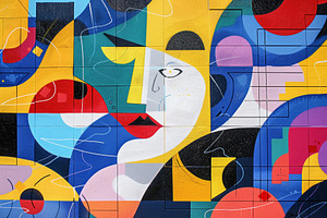 A Vibrant Mural Featuring Abstract Graffiti Shapes And A Stylized Face. The Art