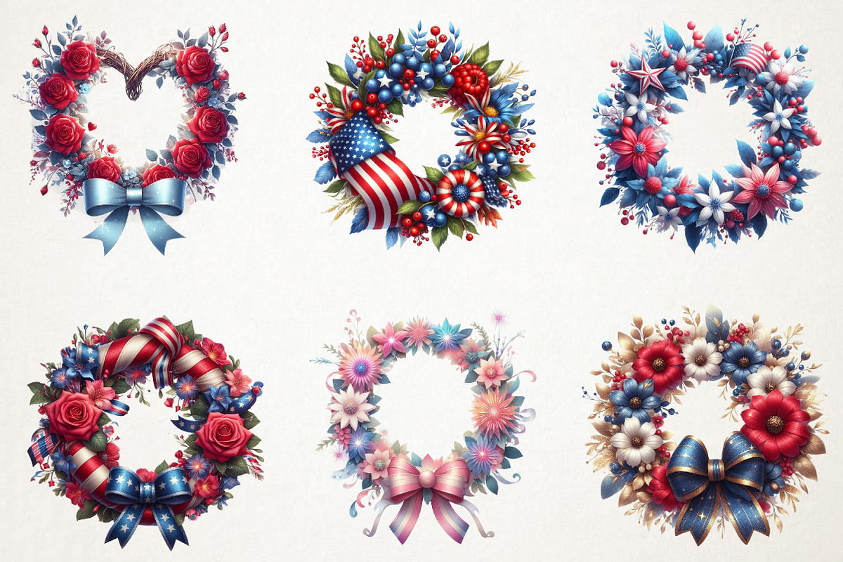4th Of July Coquette Wreath Clipart, an Illustration by RobertsArt (Photo 5 of 7)