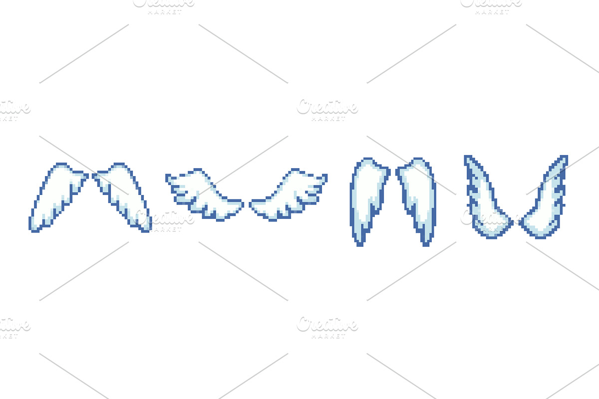 8 bit angel wings retro icon set, an Illustration by skripnikbb