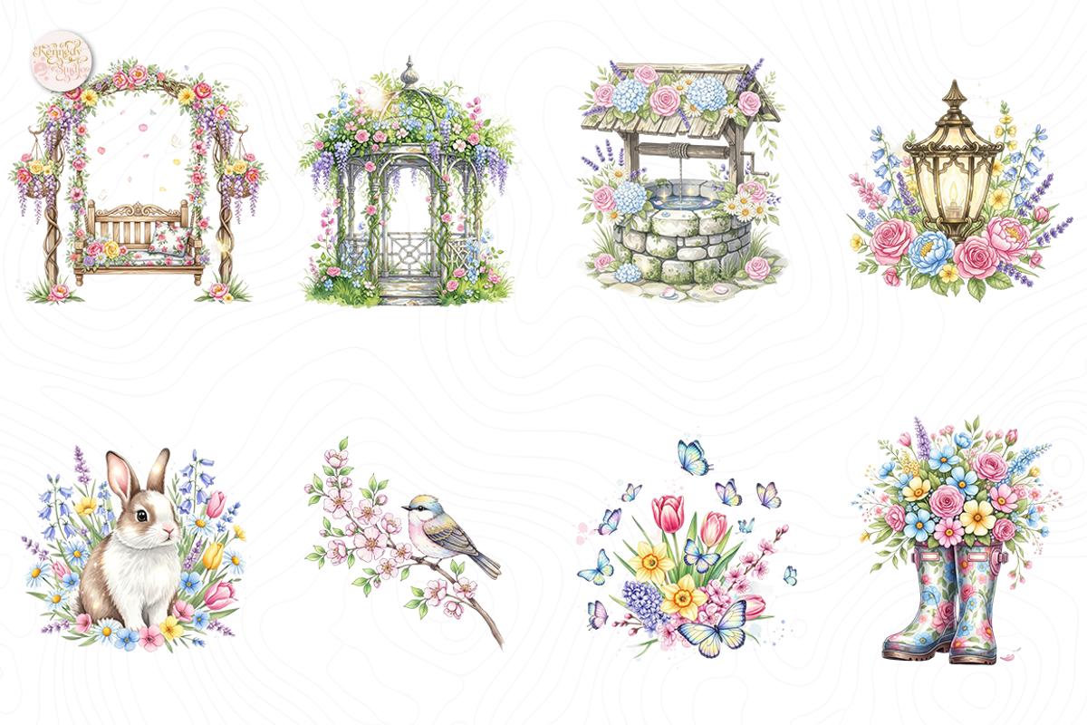 Watercolor Spring Garden Clipart PNG, an Object Illustration by KennedyStudio (Photo 2 of 5)