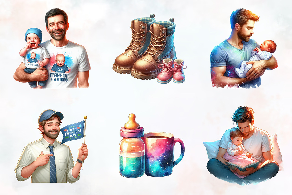 New Dad Fathers Day Watercolor Png, an Illustration by RobertsArt (Photo 2 of 8)