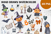 Watercolor Halloween Pumpkins PNG, a Seasonal Illustration by PatternPalette (Thumbnail 2 of 3)