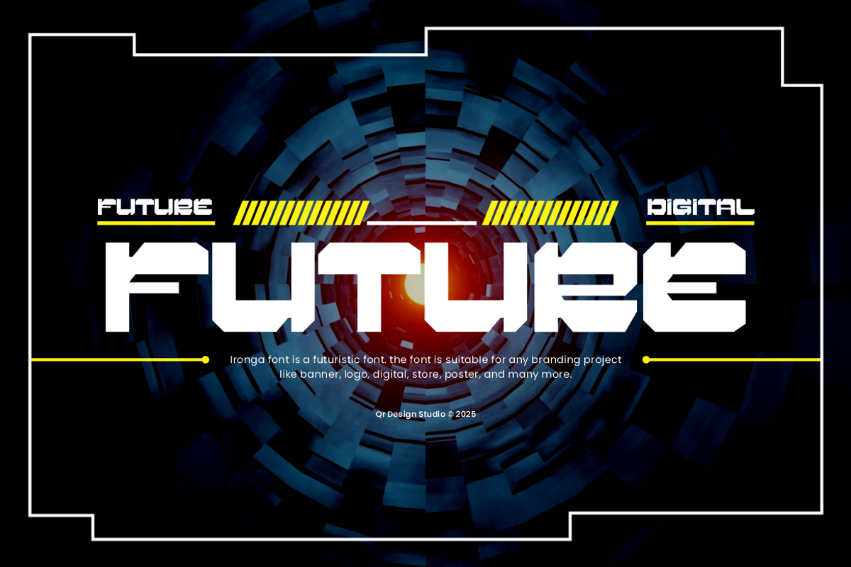 Ironga - Futuristic Font, a Sans Serif Font by QR Design Studio (Photo 3 of 11)