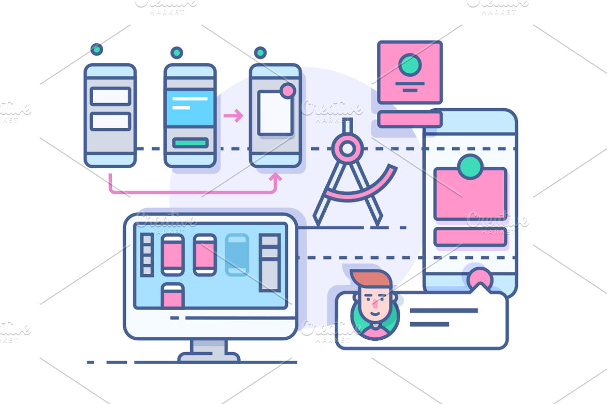 UX UI design process, an Object Illustration by Kit8.net