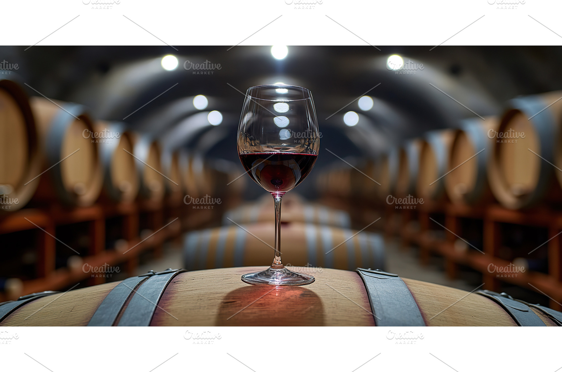 Red wine glass in rustic cellar with, a Food & Drink Photo by Lermont51