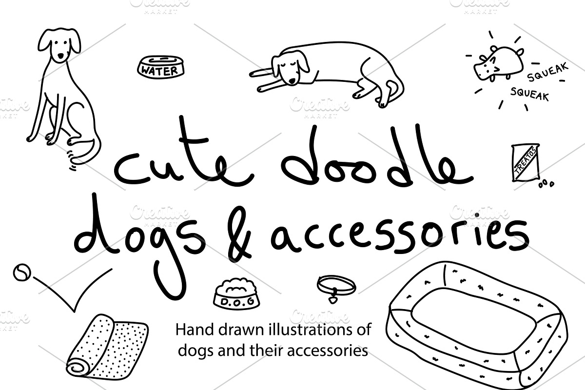 Cute doodle dogs and accessories, an Animal Illustration by Liz Pengilley Studio (Photo 1 of 4)