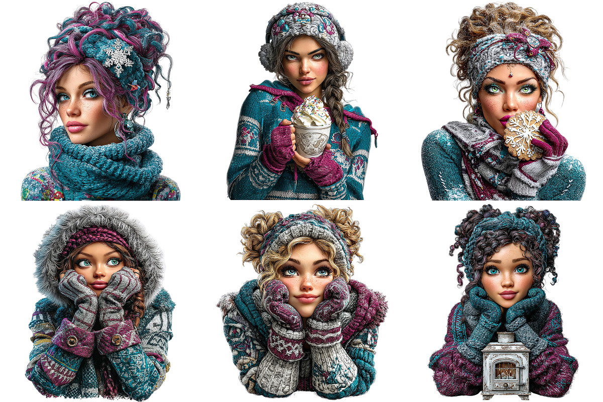 Cosy Winter girl Clipart Bundle, an Illustration by Craft Nest (Photo 4 of 10)