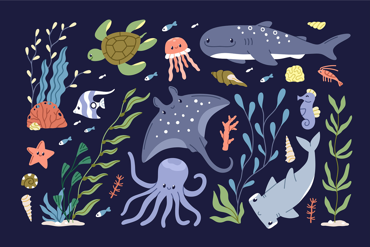 Marine life. Sea set, banner, cards, an Animal Illustration by Good Studio (Photo 7 of 12)