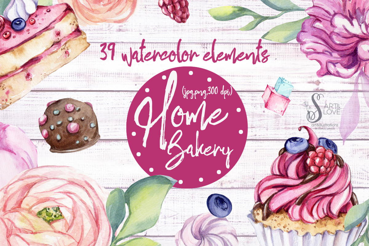 Watercolor collection Home Bakery, a Food Illustration by S_ARTLOVE (Photo 1 of 5)
