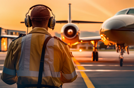 Ground Handling agent in front of pl, a Transportation Photo by angellodeco