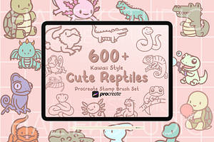 600+ Reptiles Procreate Stamps, a Brush Add-On by HalieKStudio